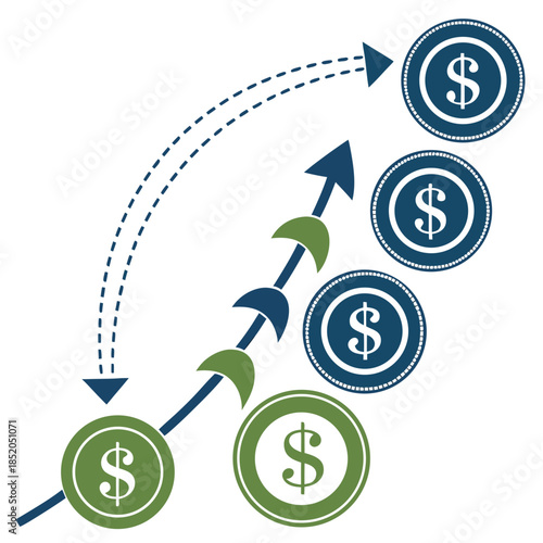Savings accumulation concept with dollar coins and arrows