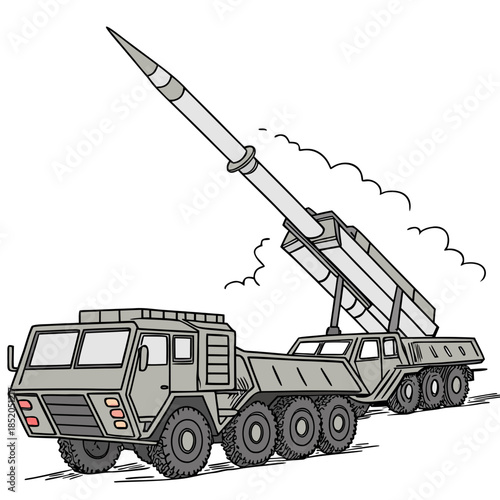 Gray military truck launching missile military vehicle