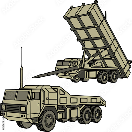 Military truck and missile launcher system vehicle