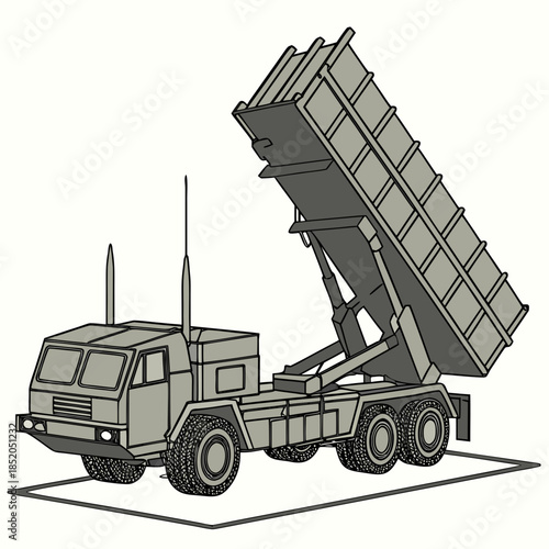 Military truck with missile launcher system vehicle