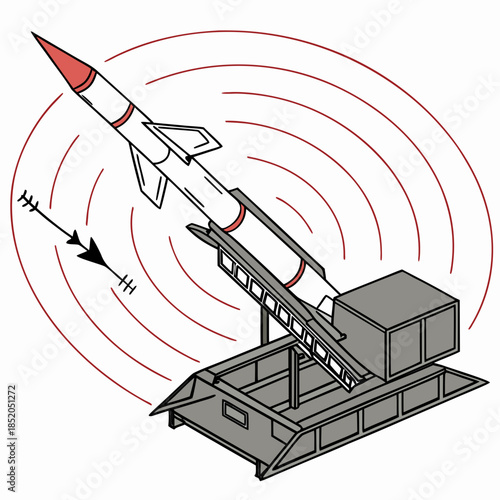 Interceptor missile on launchpad with radar waves rocket