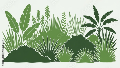 Tropical Leaves and Plants Illustration on White Background