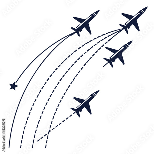 Navy blue of four missiles with trajectories defense