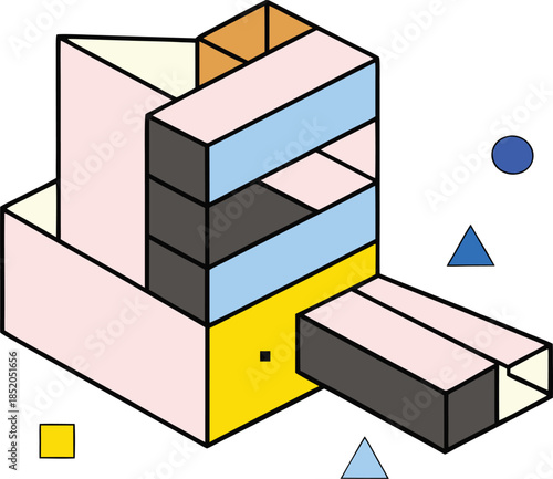 Brutalist lines and shapes forming rigid block structure