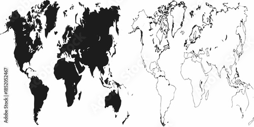 Two contrasting world maps one solid one outlined in white