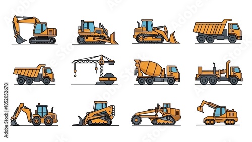 Collection of Construction Heavy Equipment Illustrations