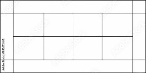 A grid of rectangular panels defined by black lines on a white background