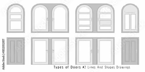 Illustrative collection of various arched and rectangular door designs and shapes