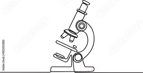 Single continuous line art science research microscope. Biology micro technology medicine business design.one line  vector illustration  with out background