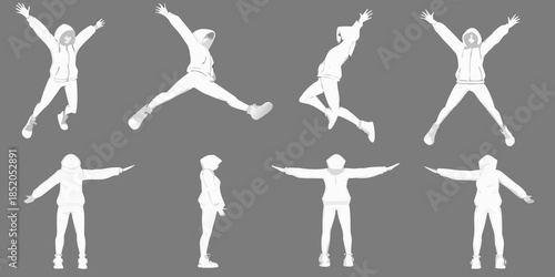 Silhouetted figures in dynamic poses displaying a sense of freedom and movement
