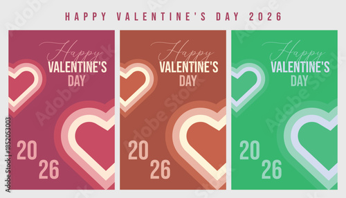 Happy valentines day 2026 celebration greeting cards set with hearts