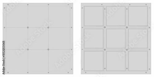 Two rectangular frames divided into nine equal sections side by side