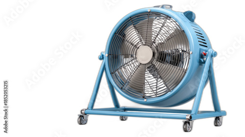 transparent industrial misting fan on white background