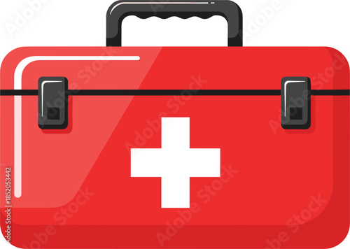 Red first aid kit with white medical cross symbol representing emergency healthcare, safety preparedness, and medical supplies
