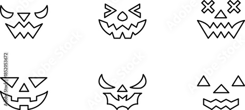 Halloween Pumpkin Face Line Icons