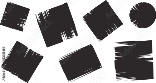 Abstract monochrome geometric shapes with rough texture and brush strokes