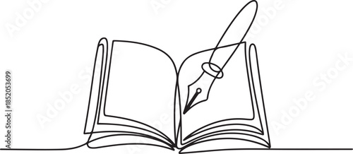 Open book and fountain pen one line illustration.one line  vector illustration  with out background