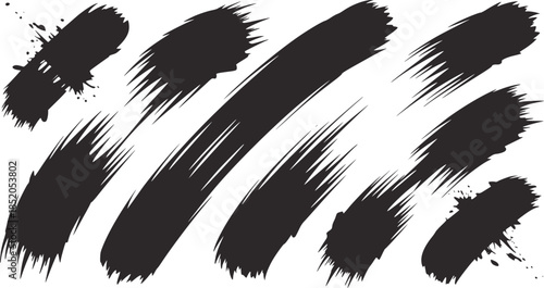 Black ink brush strokes texture with dynamic swipes and splatters white