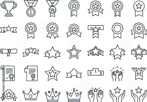 Collection of achievement icons for awards and recognition