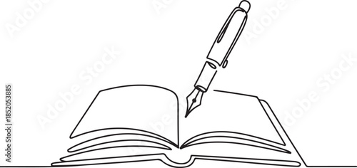 Open book and fountain pen one line illustration.one line  vector illustration  with out background