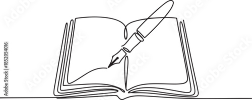 Open book and fountain pen one line illustration.one line  vector illustration  with out background