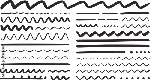 Handdrawn black ink squiggle lines and waves editable