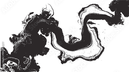 Monochrome abstract fluid inkblot with organic shapes
