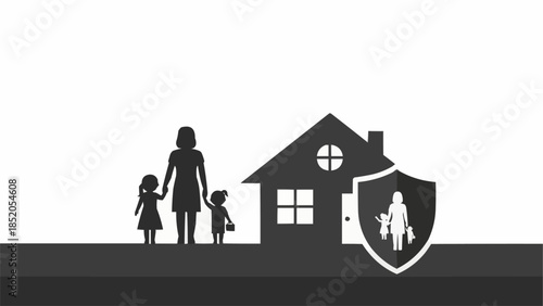 Family Protection and Home Security Shield Icon.