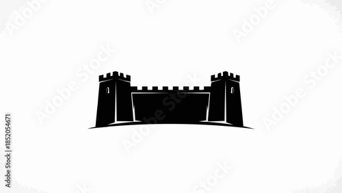 Black Silhouette of a Medieval Castle Wall with Towers.