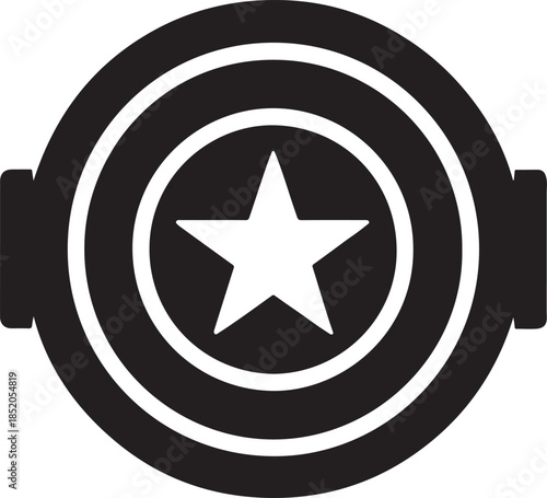 Barbell plate with star cut silhouette icon representing achievement, strength and training