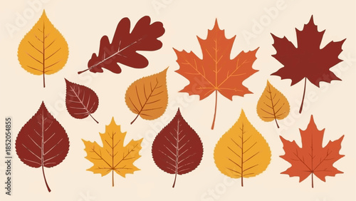 Collection of Autumn Leaves in Various Shapes and Colors.