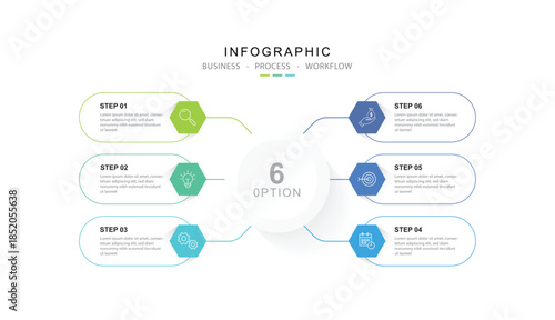 Infographic template for business. 6 Steps Modern design diagram with circles topics, presentation vector infographic.