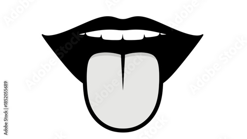 Cartoon mouth with tongue sticking out, showing teeth, isolated on a white background