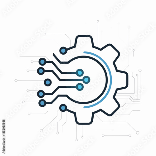 A modern vector of digital engineering, illustrating a gear with circuit elements, symbolizing technology, data, automation, and innovative system development solutions