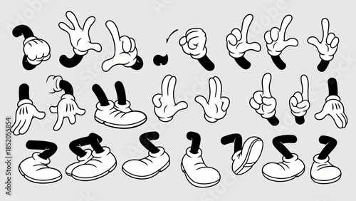 Cartoon limbs collection: set of classic gloves, legs, and feet illustrations for design elements