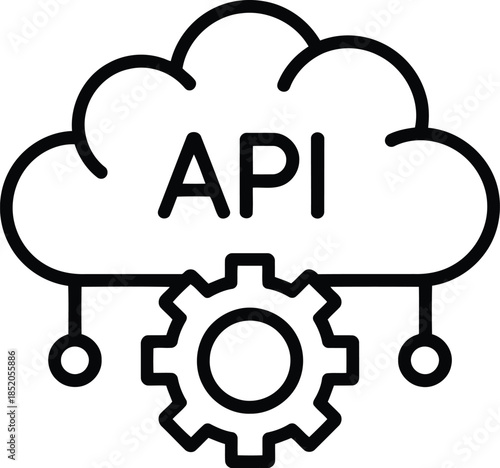 A crisp vector of cloud computing and API integration, representing streamlined software development, digital connectivity, and system engineering
