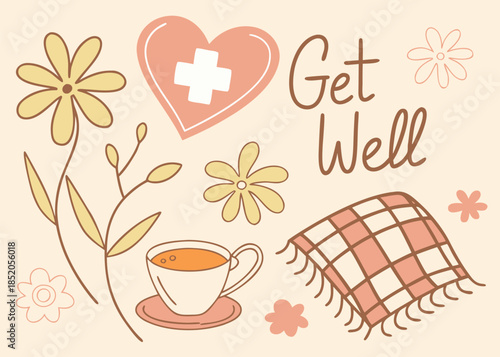 Get Well Soon Compassionate Recovery Greeting Illustration