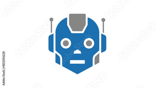 Sleek blue and grey robot head icon symbolizing artificial intelligence and advanced technology, presented as a modern vector illustration for innovative digital concepts and futuristic interfaces