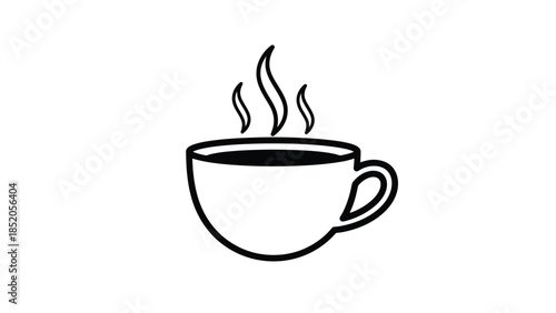 Steaming Cup Illustration: Black and White Depiction of Hot Beverage with Rising Vapor