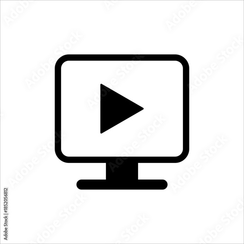Play Video Icon On Monitor Screen Minimalist Media Player Symbol Design For Digital Streaming Multimedia Presentation And Online Technology Concept