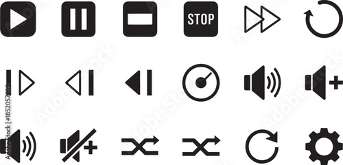 Multimedia and technology icons on checkered background