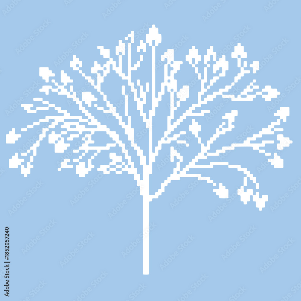 Fototapeta premium Decorative winter pixel tree on a blue background