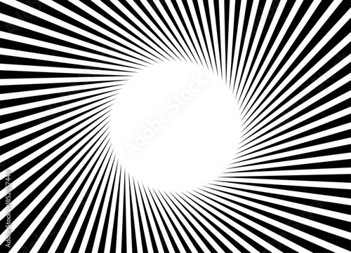 Vector striped swirl pattern of black lines on a white background in retro style. design element for advertising, posters, labels. Modern vector background. Rays. Round place for text. Sun. Glow
