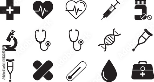 Medical health care icons set black solid symbol for web and mobile app