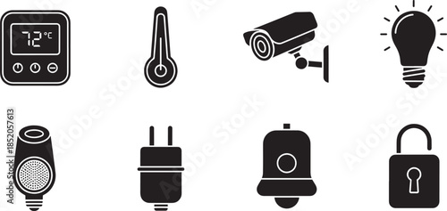 Set of smart home icons on transparent background