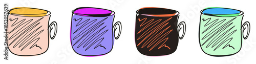 set of colorful vector mugs