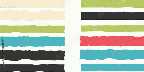 A collection of torn paper strips in various colors and shades