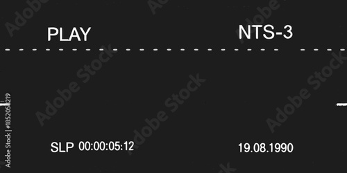 Vintage vhs tape display with play button timestamp and date information