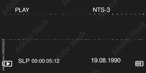 Vintage vhs tape display with play button timecode and date information