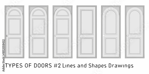 Illustrative collection of various door designs and architectural styles displayed